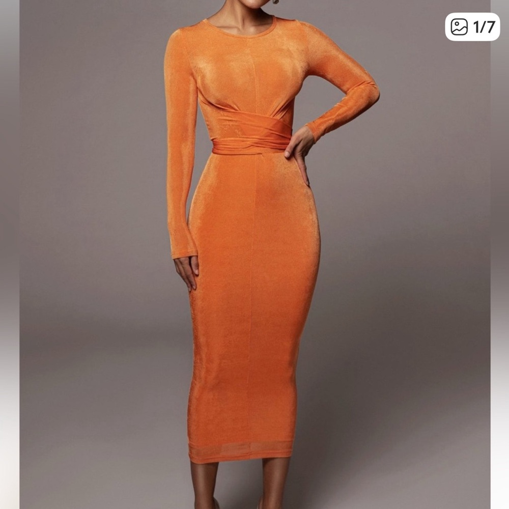 JLUXLABEL Radiant Orange Long Sleeve Dress